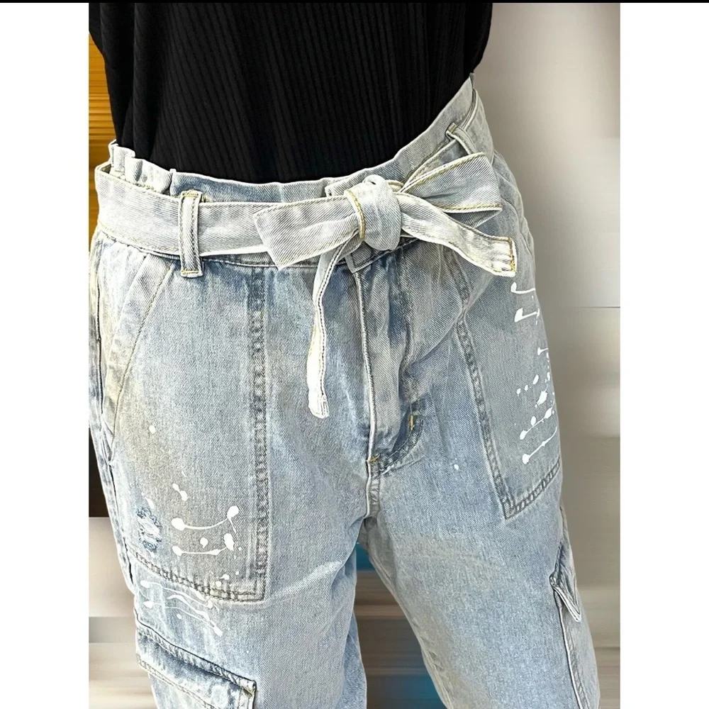 EASEL paint splatter distressed denim cargo pants size MEDIUM - Picture 5 of 6